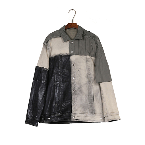 リックオウエンススーパーコピー 不規則なカットのパッチワークコーティングジャケット