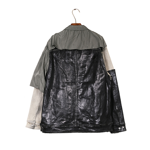 リックオウエンススーパーコピー 不規則なカットのパッチワークコーティングジャケット