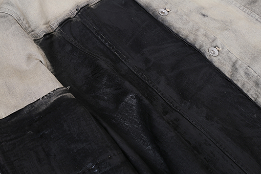 リックオウエンススーパーコピー 不規則なカットのパッチワークコーティングジャケット