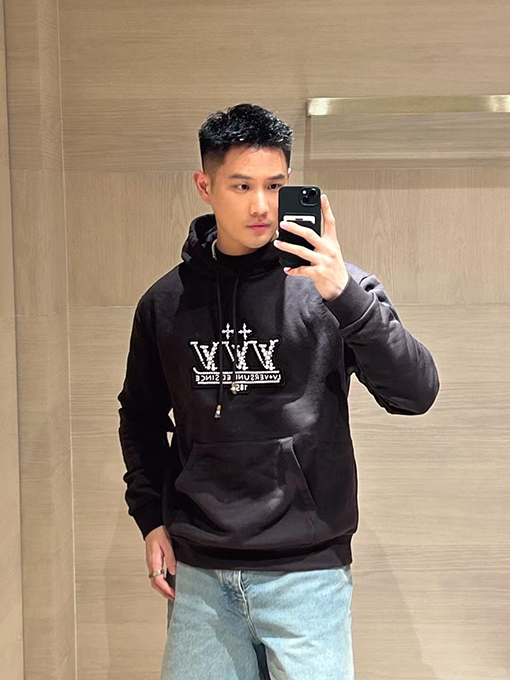 ルイヴィトン ラインストーンホワイトパールエンブレムフード付きスウェットシャツ