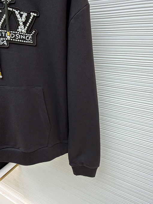 ルイヴィトン ラインストーンホワイトパールエンブレムフード付きスウェットシャツ