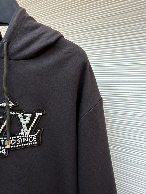 ルイヴィトン ラインストーンホワイトパールエンブレムフード付きスウェットシャツ