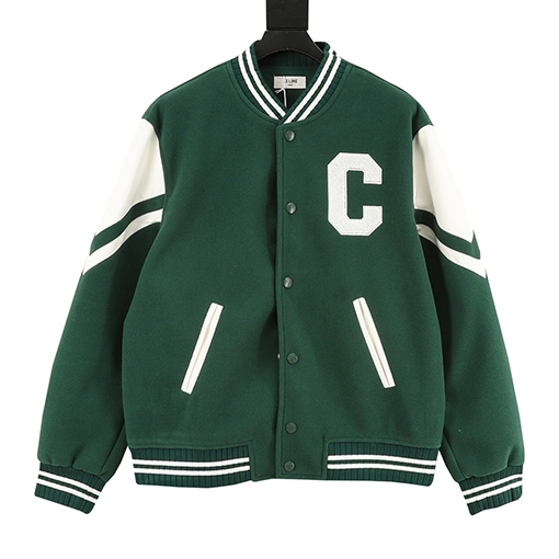 セリーヌ 大きなCのパッチワーク刺繍りベースボールジャケット