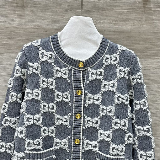 グッチ 新作レディースジャカードクルーネックニットカーディガン