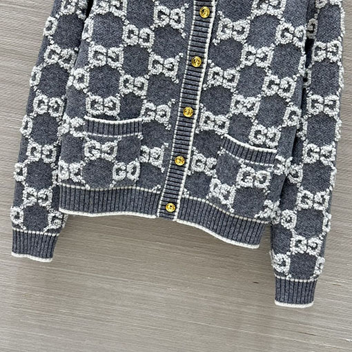 グッチ 新作レディースジャカードクルーネックニットカーディガン