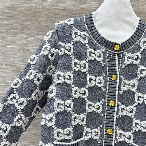 グッチ 新作レディースジャカードクルーネックニットカーディガン