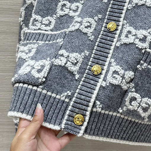 グッチ 新作レディースジャカードクルーネックニットカーディガン