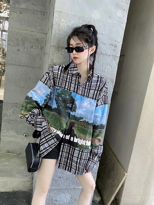 ルイヴィトン チェック柄長袖シャツ