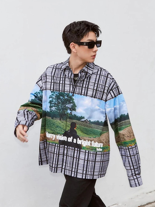 ルイヴィトン チェック柄長袖シャツ