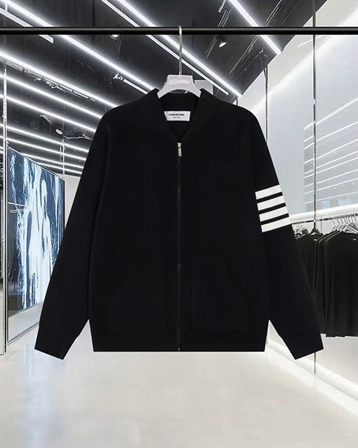 トムブラウン カラーブロックジッパー4本ストライプストライプニットセータージャケットウールセーター