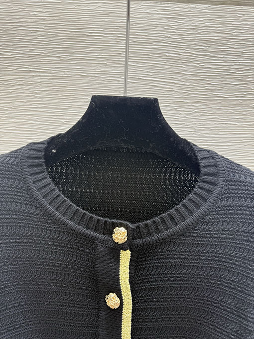 シャネルコピー 新作の金銀糸レディースフリルラウンドネックニット長袖カーディガン