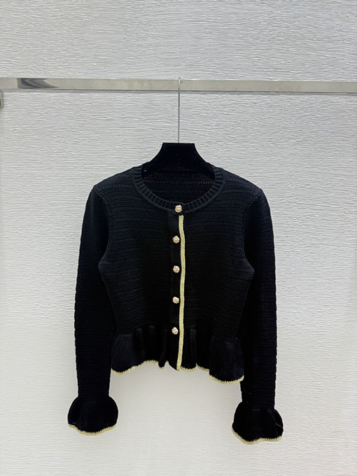 シャネルコピー 新作の金銀糸レディースフリルラウンドネックニット長袖カーディガン