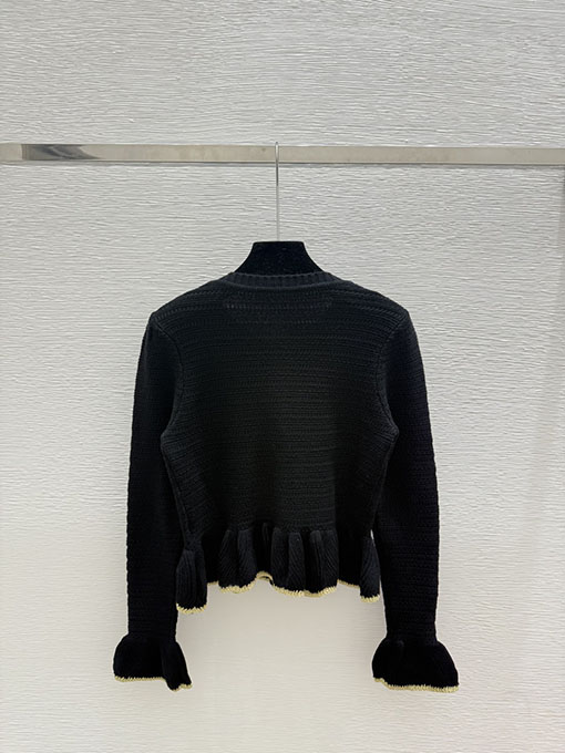 シャネルコピー 新作の金銀糸レディースフリルラウンドネックニット長袖カーディガン