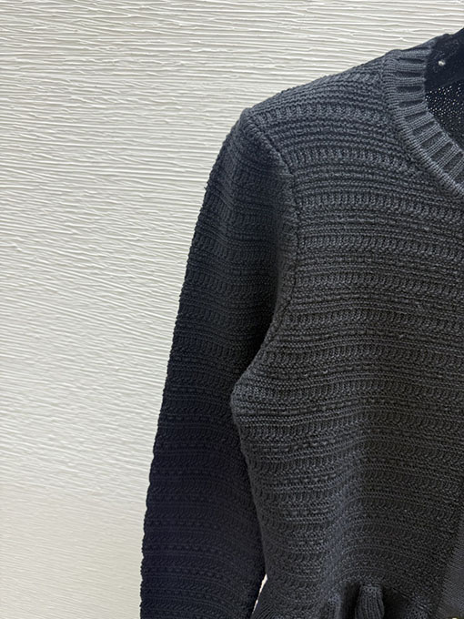 シャネルコピー 新作の金銀糸レディースフリルラウンドネックニット長袖カーディガン