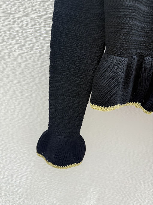 シャネルコピー 新作の金銀糸レディースフリルラウンドネックニット長袖カーディガン