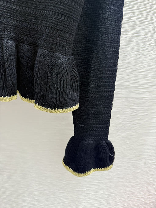 シャネルコピー 新作の金銀糸レディースフリルラウンドネックニット長袖カーディガン