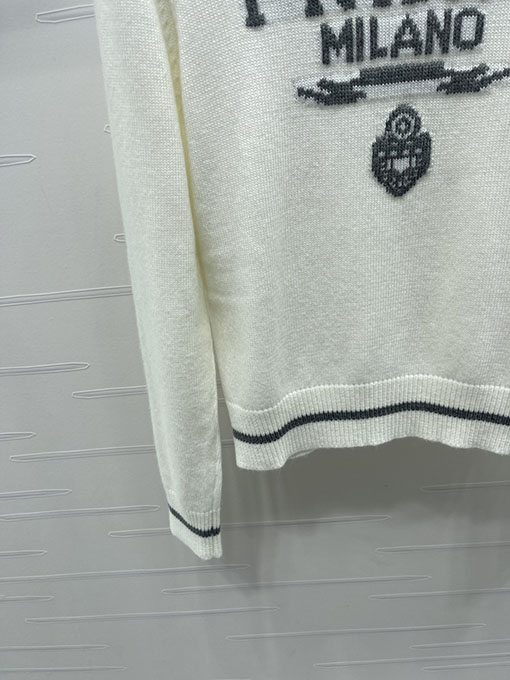 プラダ クルーネックのカラーブロックレターロゴニット長袖セーター