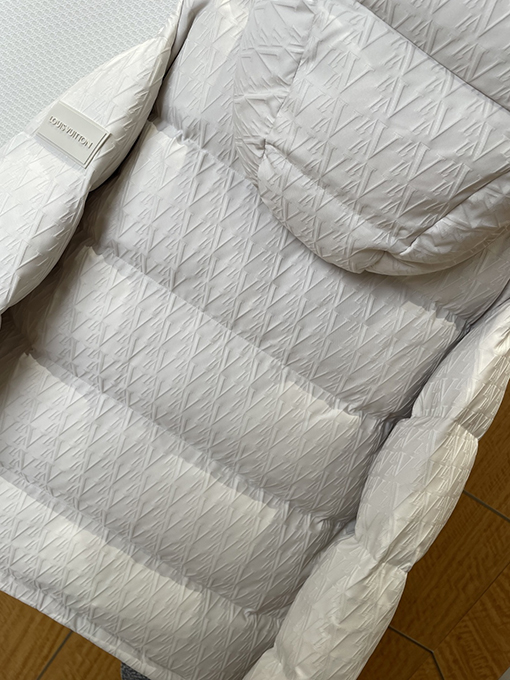 ルイヴィトン レザーラベルのフード付きダウンジャケット