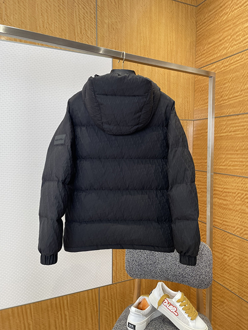 ルイヴィトン レザーラベルのフード付きダウンジャケット