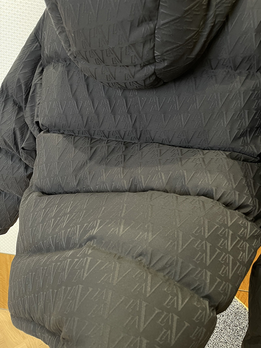 ルイヴィトン レザーラベルのフード付きダウンジャケット