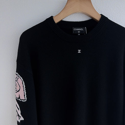 シャネル カラーブロック柄ジャカードクルーネックニットセーター