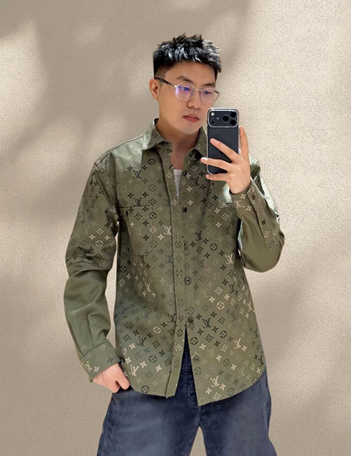 ルイヴィトンスーパーコピー モノグラムパッチワークワークウェアキャンバスシャツ
