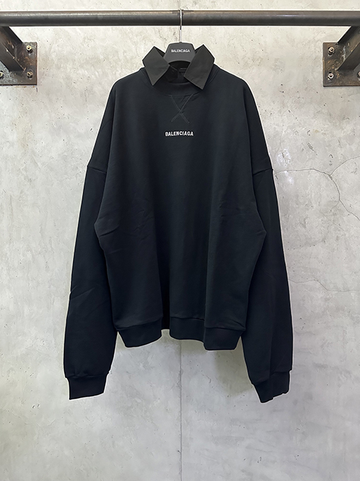 バレンシアガ balenciaga シャツカラーのパッチワークフェイクツーピーススウェットシャツ