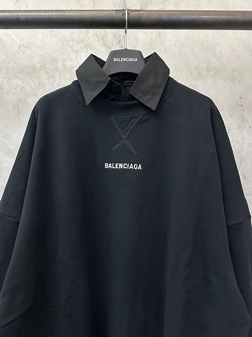 バレンシアガ balenciaga シャツカラーのパッチワークフェイクツーピーススウェットシャツ