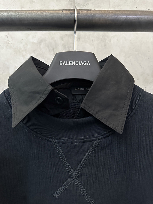バレンシアガ balenciaga シャツカラーのパッチワークフェイクツーピーススウェットシャツ