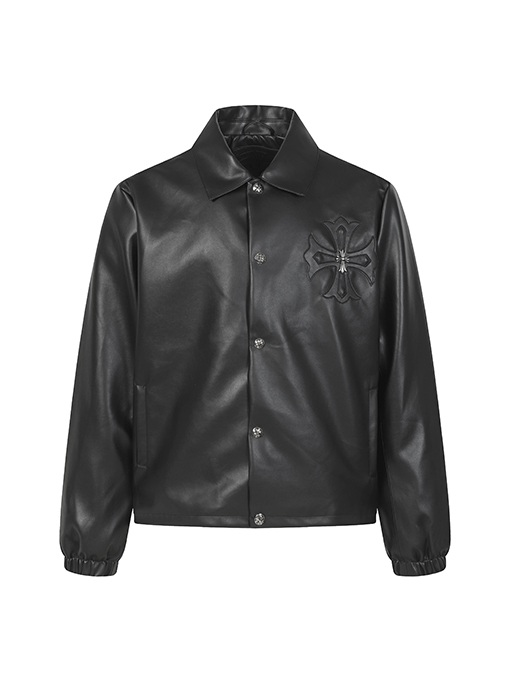 クロムハーツコピー クロス柄レザースナップボタンジャケット