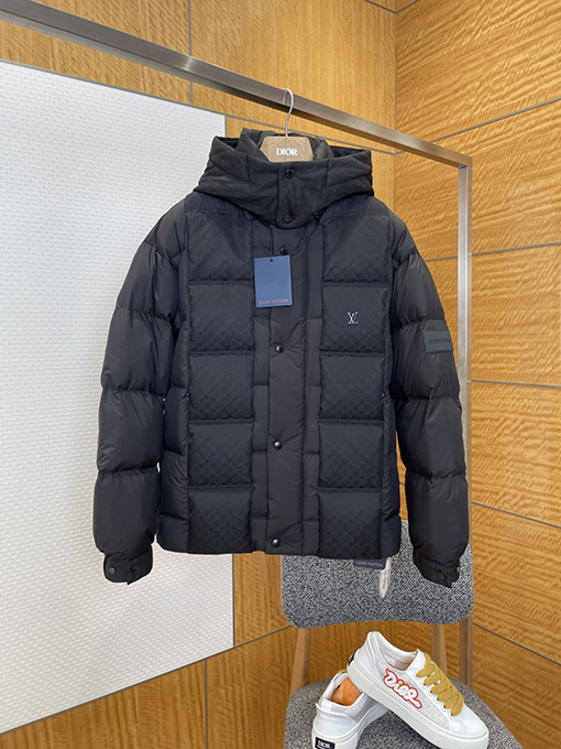 ルイヴィトン ジャカードフード付きキルティングダウンジャケット