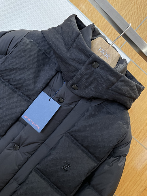 ルイヴィトン ジャカードフード付きキルティングダウンジャケット