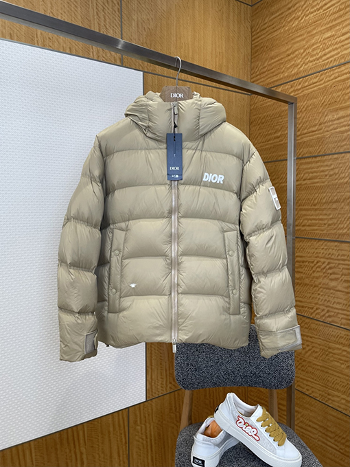 ディオール レタープリントスタンドカラーフード付きキルティングダウンジャケット