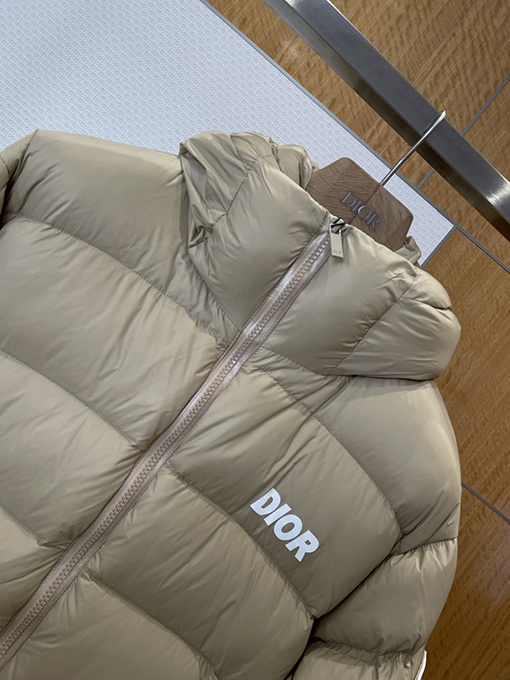 ディオール レタープリントスタンドカラーフード付きキルティングダウンジャケット