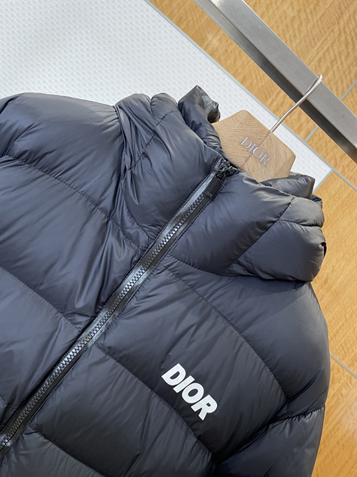 ディオール レタープリントスタンドカラーフード付きキルティングダウンジャケット