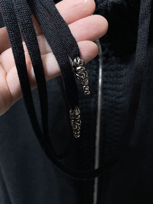 クロムハーツ クロスパターンのダブルアームパッチワークレザージップアップフード付きセーター