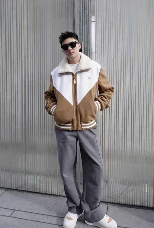 ルイヴィトンスーパーコピー カラーブロックのファートリムコットンコート