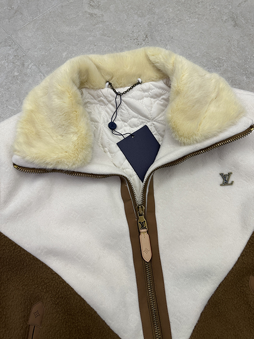 ルイヴィトンスーパーコピー カラーブロックのファートリムコットンコート