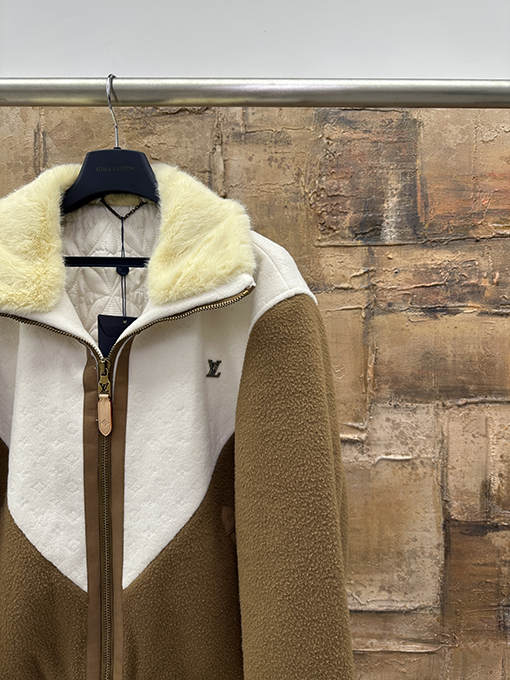 ルイヴィトンスーパーコピー カラーブロックのファートリムコットンコート