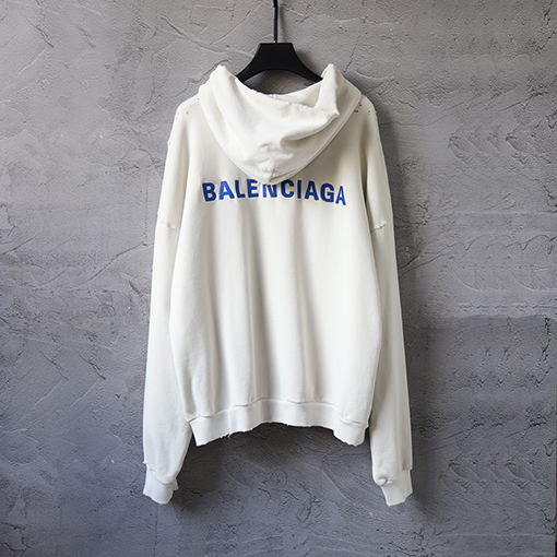 バレンシアガ Balenc1aga 英語の刺繍とダメージのジッパーがダメージのフード付きスウェットシャツ