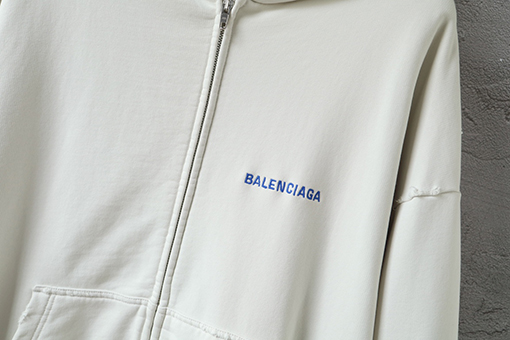 バレンシアガ Balenc1aga 英語の刺繍とダメージのジッパーがダメージのフード付きスウェットシャツ