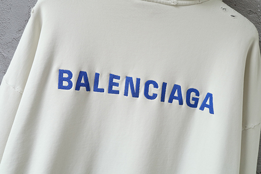バレンシアガ Balenc1aga 英語の刺繍とダメージのジッパーがダメージのフード付きスウェットシャツ