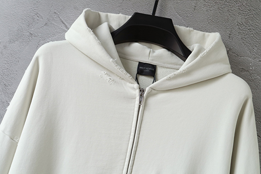 バレンシアガ Balenc1aga 英語の刺繍とダメージのジッパーがダメージのフード付きスウェットシャツ