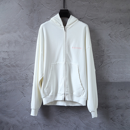 バレンシアガ Balenc1aga 英語の刺繍とダメージのジッパーがダメージのフード付きスウェットシャツ