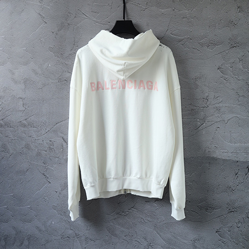 バレンシアガ Balenc1aga 英語の刺繍とダメージのジッパーがダメージのフード付きスウェットシャツ