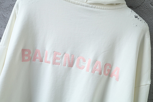バレンシアガ Balenc1aga 英語の刺繍とダメージのジッパーがダメージのフード付きスウェットシャツ
