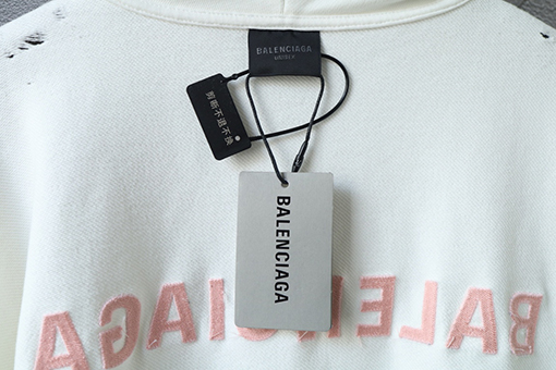 バレンシアガ Balenc1aga 英語の刺繍とダメージのジッパーがダメージのフード付きスウェットシャツ