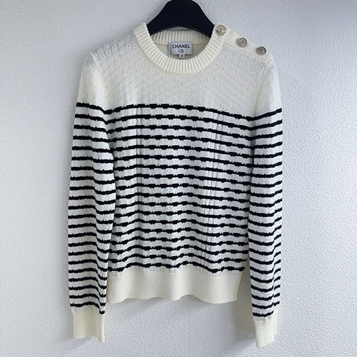 シャネル カラーブロックストライププルオーバー長袖ニットセーター