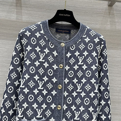 ルイヴィトン ブラックブルーグレーのダニーシリーズニットカーディガン