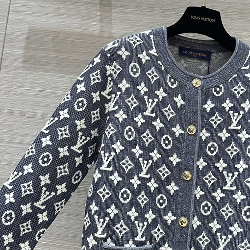 ルイヴィトン ブラックブルーグレーのダニーシリーズニットカーディガン